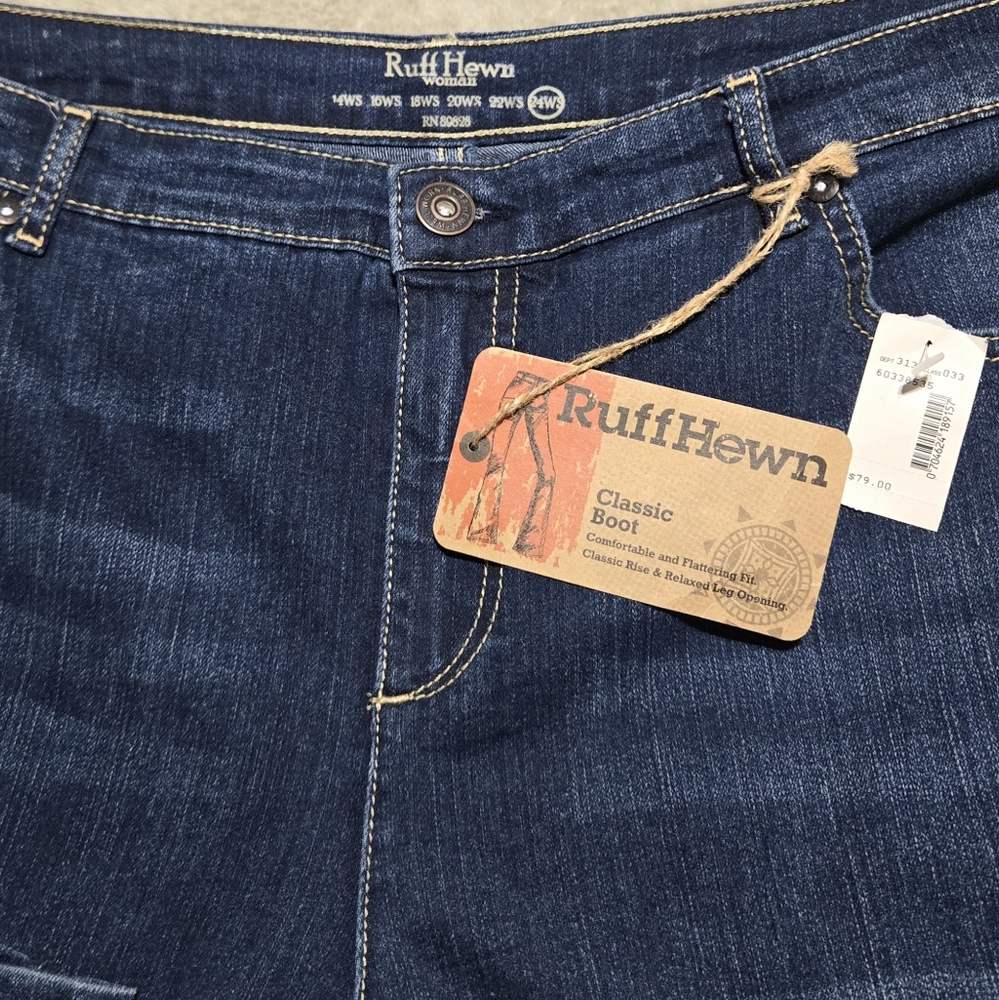 NWT Ruff Hewn Classic Boot Wide Leg Indigo Blue Jeans Sz 24W Stretch Preppy City - Picture 3 of 11